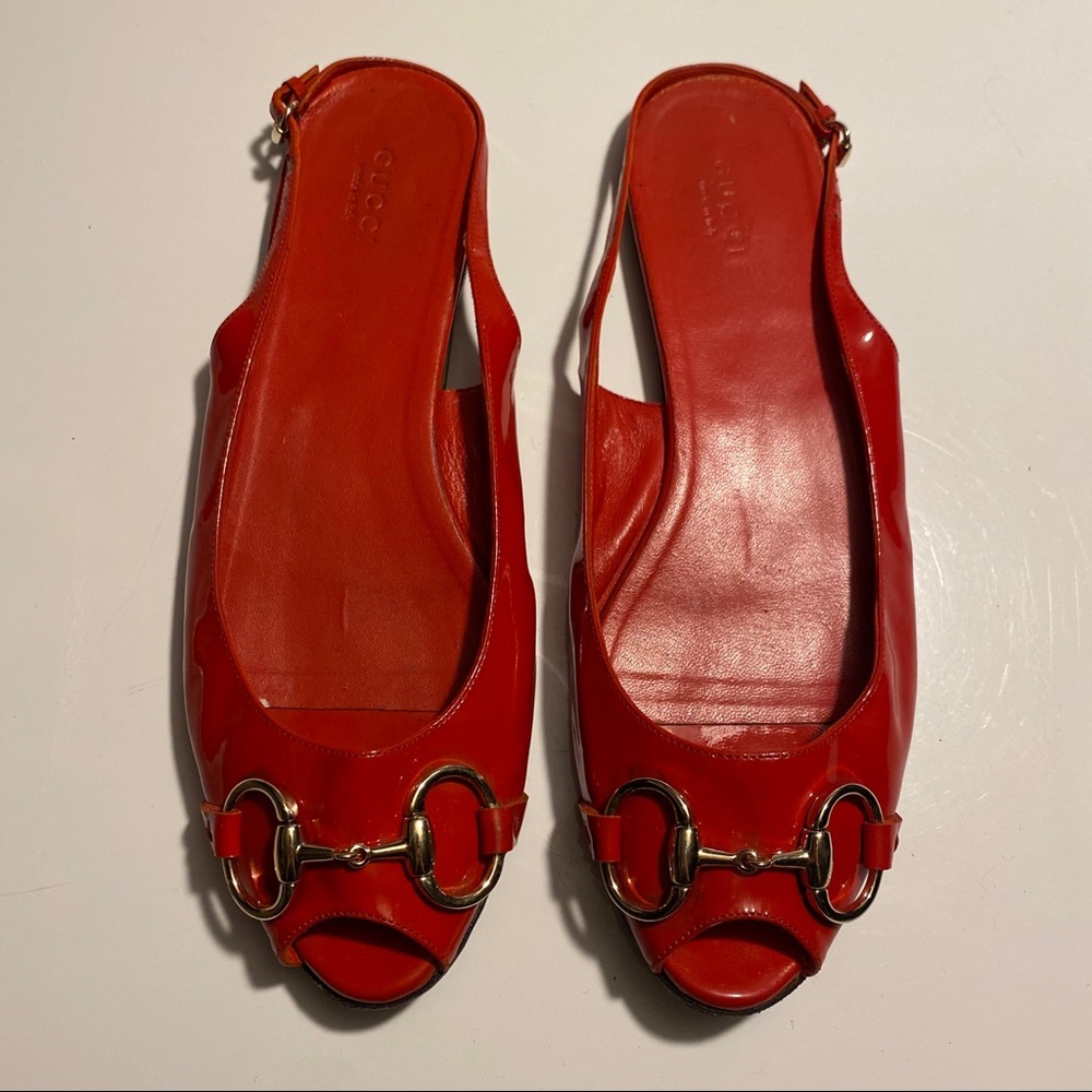 Gucci Horsebit Red Patent Slingback Sandal Flats - Picture 5 of 17